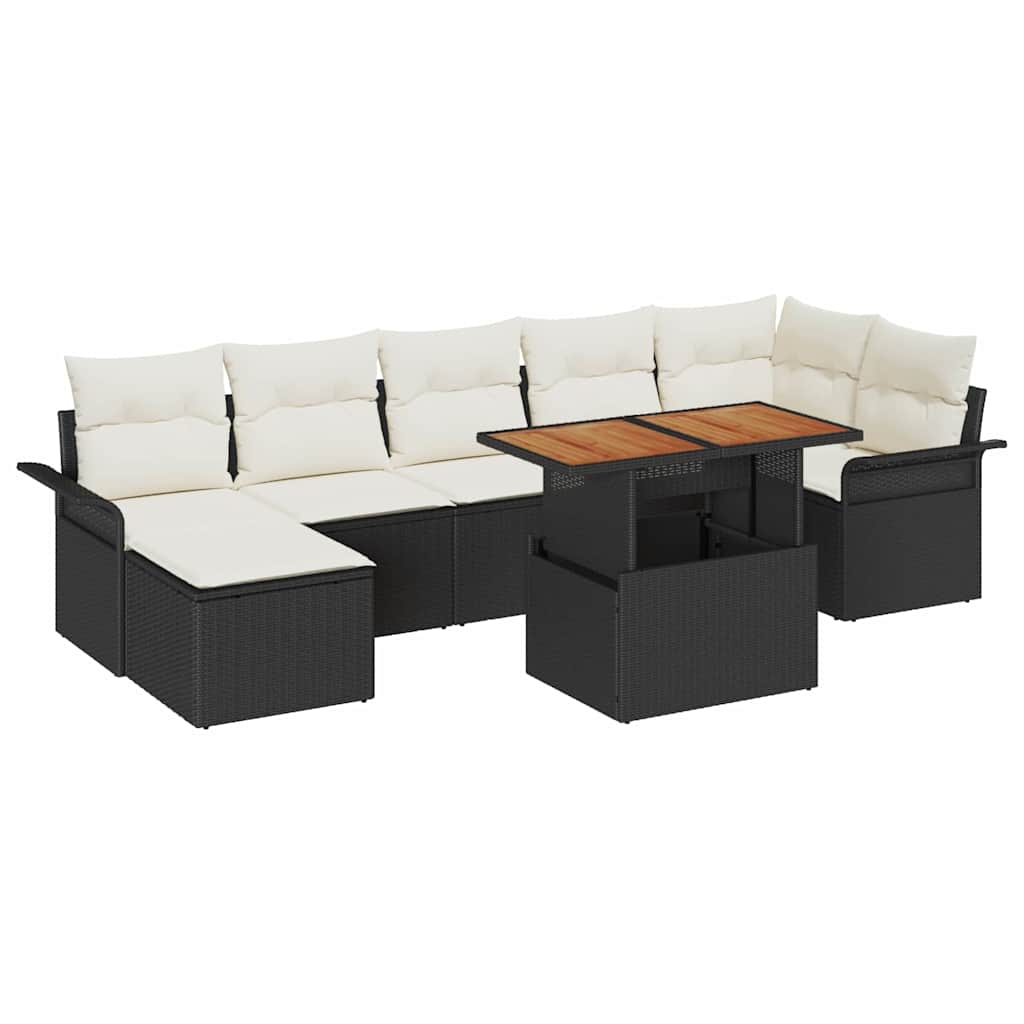 Garten-Sofa-Set mit Speicher 8 pcs Schwarz Poly Rattan